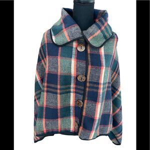 New with tags L.I.B New York button front plaid poncho one size